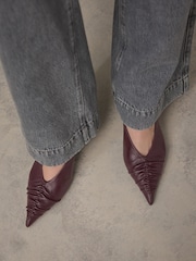 Burgundy Red Standard Fit Forever Comfort® Point Toe Ruched Slingback Heels - Image 4 of 10