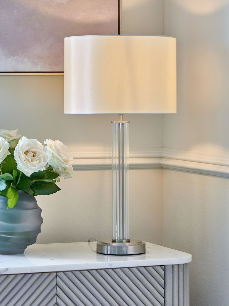 Lipsy Brushed Silver Glass Table Lamp - Image 2 of 4