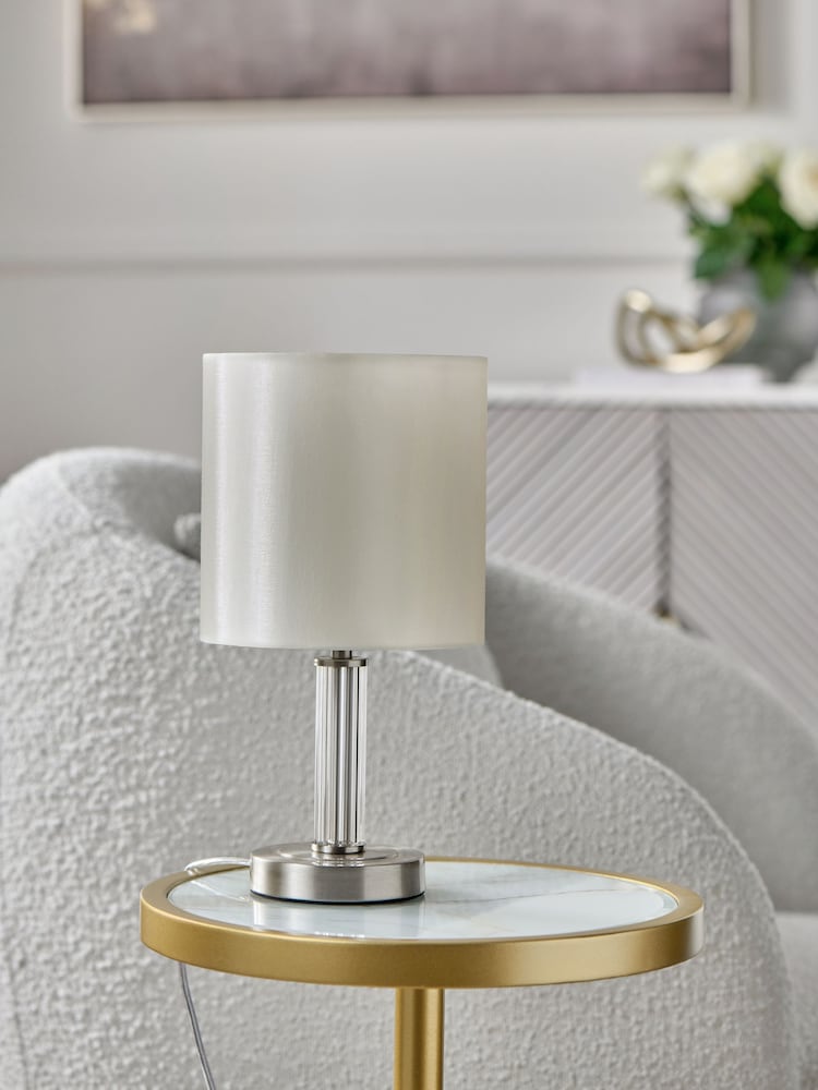 Lipsy Brushed Silver Small Glass Table Lamp - Image 1 of 4