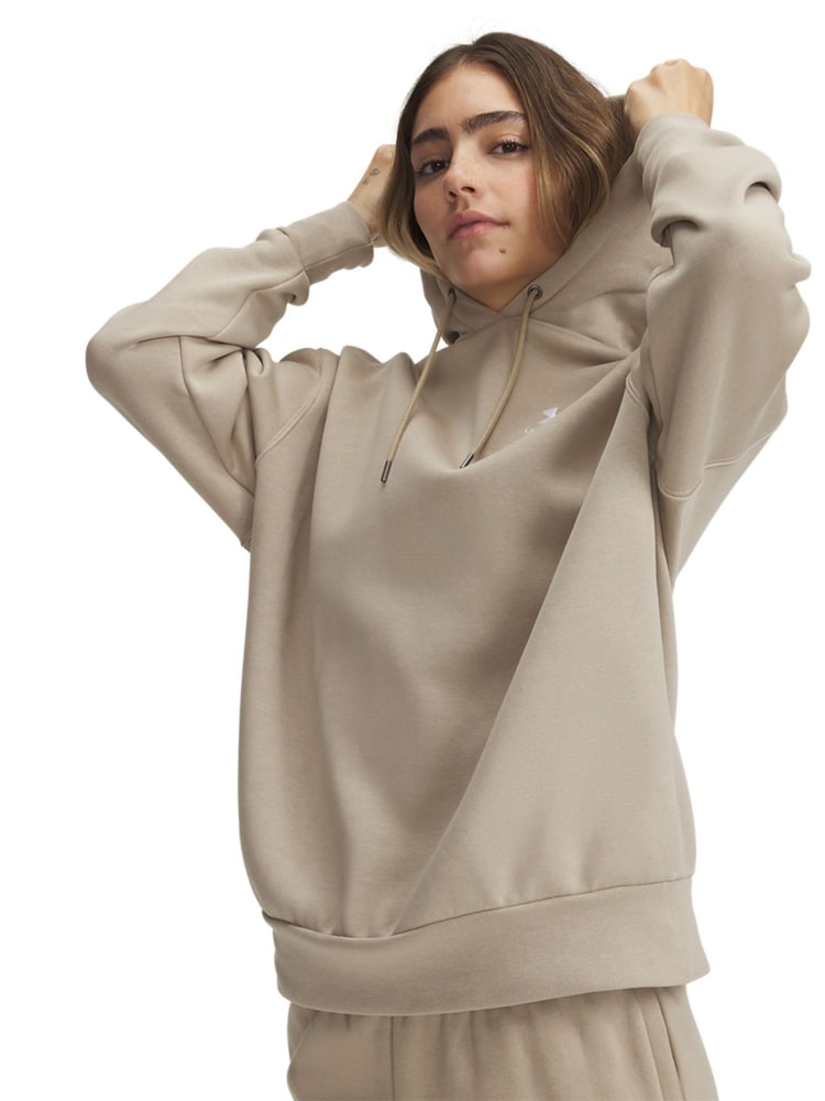 Under Armour Cream Oversized Essential Fleece hoodie - Image 1 of 2