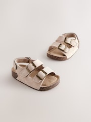 Neutral Wide Fit (G) Suede Leather Double Buckle Cushioned Footbed Sandals - Image 1 of 5