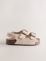 Neutral Wide Fit (G) Suede Leather Double Buckle Cushioned Footbed Sandals - Image 2 of 5