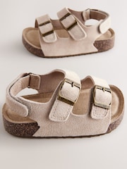 Neutral Wide Fit (G) Suede Leather Double Buckle Cushioned Footbed Sandals - Image 4 of 5