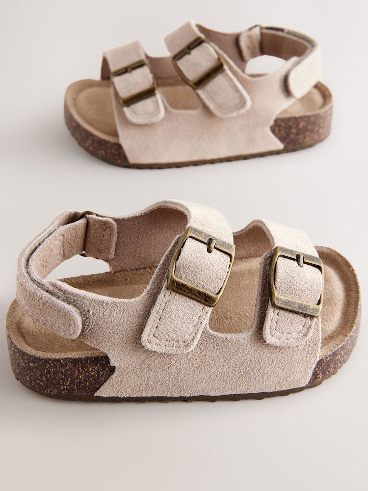 neutre - Sandales en cuir daim à double boucle et semelle intérieure rembourrée - Image 4 of 5