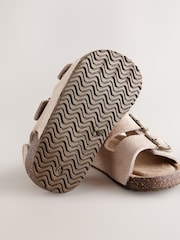 Neutral Wide Fit (G) Suede Leather Double Buckle Cushioned Footbed Sandals - Image 5 of 5