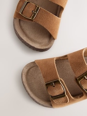 Tan Brown Wide Fit (G) Suede Leather Double Buckle Cushioned Footbed Sandals - Image 5 of 5