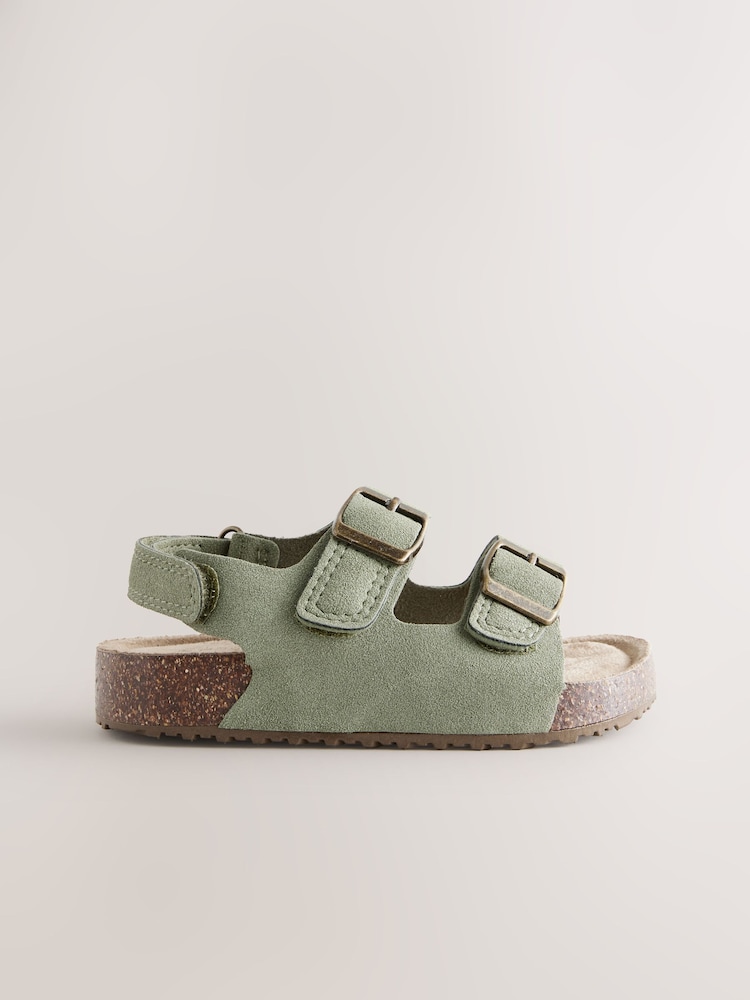 Green Wide Fit (G) Double Buckle Cushioned Footbed Sandals - Image 2 of 5