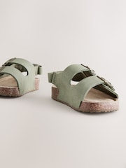 Green Wide Fit (G) Double Buckle Cushioned Footbed Sandals - Image 3 of 5