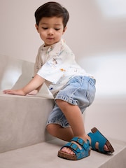 Blue Dinosaur Standard Fit (F) Double Buckle Cushioned Footbed Sandals - Image 2 of 7