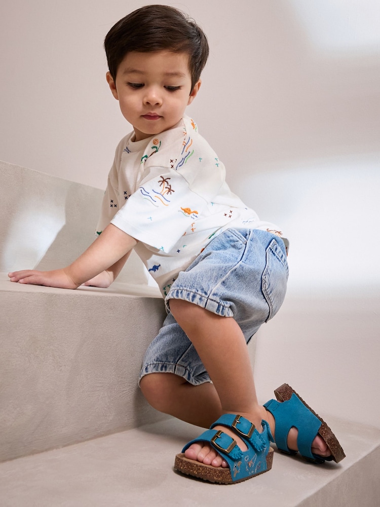 Blue Dinosaur Standard Fit (F) Double Buckle Cushioned Footbed Sandals - Image 2 of 7
