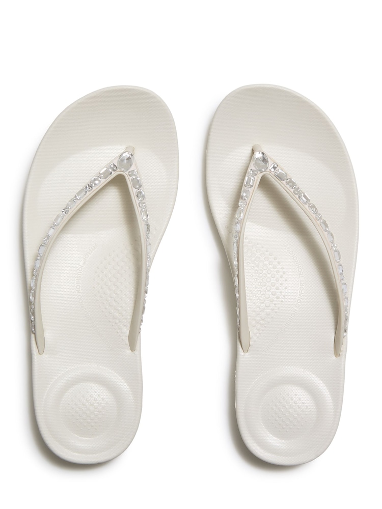 FitFlop Cream Iqushion Multi-Crystal Ergonomic Flip Flops - Image 2 of 4