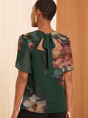 Love & Roses Green Floral Flutter Sleeve Blouse - Image 3 of 4