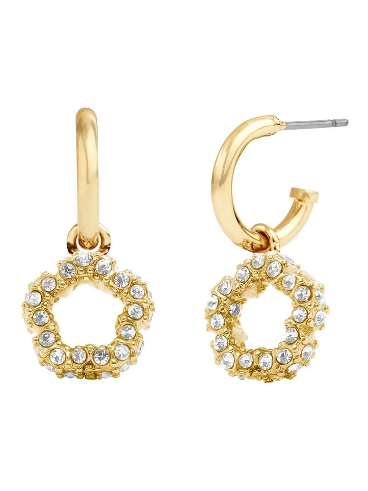 COACH Gold Signature Pavé Tea Rose Charm Huggies - Image 1 of 2