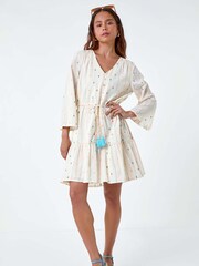 Roman White 100% Cotton Embroidered Smock Dress - Image 1 of 5