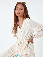 Roman White 100% Cotton Embroidered Smock Dress - Image 2 of 5