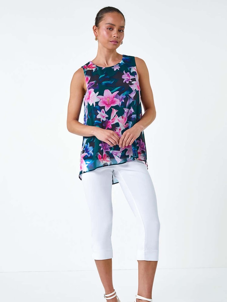 Roman Blue Sleeveless Floral Print Top - Image 2 of 5