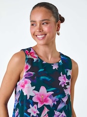 Roman Blue Sleeveless Floral Print Top - Image 4 of 5