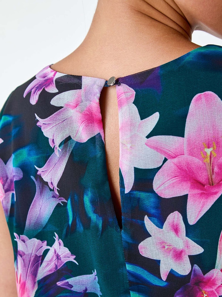 Roman Blue Sleeveless Floral Print Top - Image 5 of 5