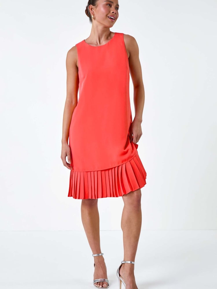 Roman Pink Sleeveless Pleated Hem Shift Dress - Image 1 of 5
