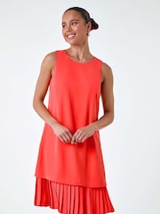 Roman Pink Sleeveless Pleated Hem Shift Dress - Image 4 of 5