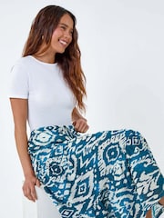 Roman Blue Aztec Style Print 100% Cotton Midi Skirt - Image 2 of 5