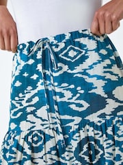Roman Blue Aztec Style Print 100% Cotton Midi Skirt - Image 5 of 5