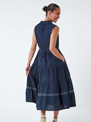 Roman Blue 100% Cotton Pocket Tiered Midi Dress - Image 4 of 5