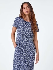 Roman Blue Ditsy Floral Pocket Stretch Dress - Image 1 of 5