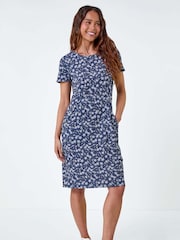 Roman Blue Ditsy Floral Pocket Stretch Dress - Image 2 of 5