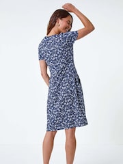 Roman Blue Ditsy Floral Pocket Stretch Dress - Image 3 of 5