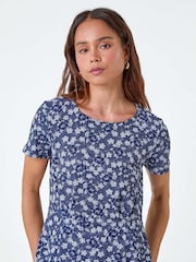 Roman Blue Ditsy Floral Pocket Stretch Dress - Image 4 of 5