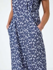 Roman Blue Ditsy Floral Pocket Stretch Dress - Image 5 of 5