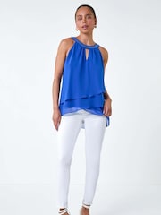 Roman Blue Sparkle Embellished Halter Neck Top - Image 2 of 5