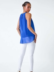 Roman Blue Sparkle Embellished Halter Neck Top - Image 3 of 5