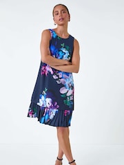 Roman Floral Print Pleated Hem Shift Dress - صورة 1 من 5