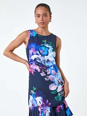 Roman Floral Print Pleated Hem Shift Dress - صورة 2 من 5