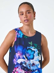 Roman Floral Print Pleated Hem Shift Dress - صورة 3 من 5