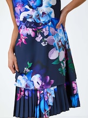 Roman Floral Print Pleated Hem Shift Dress - صورة 4 من 5
