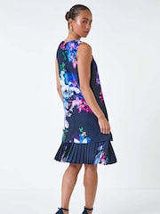 Roman Floral Print Pleated Hem Shift Dress - صورة 5 من 5