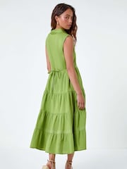 Roman Green 100% Cotton Pocket Tiered Midi Dress - Image 5 of 5