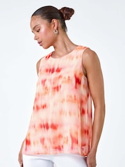 Roman Orange Sleeveless Tie Dye Print Top - Image 1 of 5