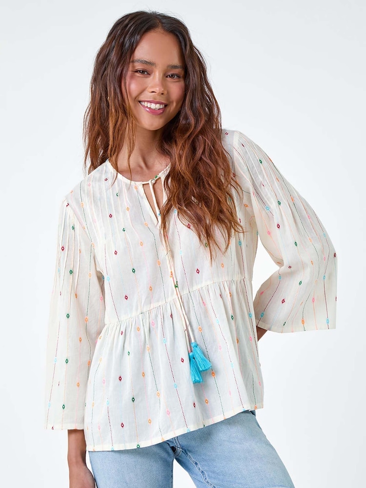 Roman White Embroidered 100% Cotton Smock Top - Image 1 of 5