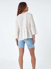 Roman White Embroidered 100% Cotton Smock Top - Image 2 of 5