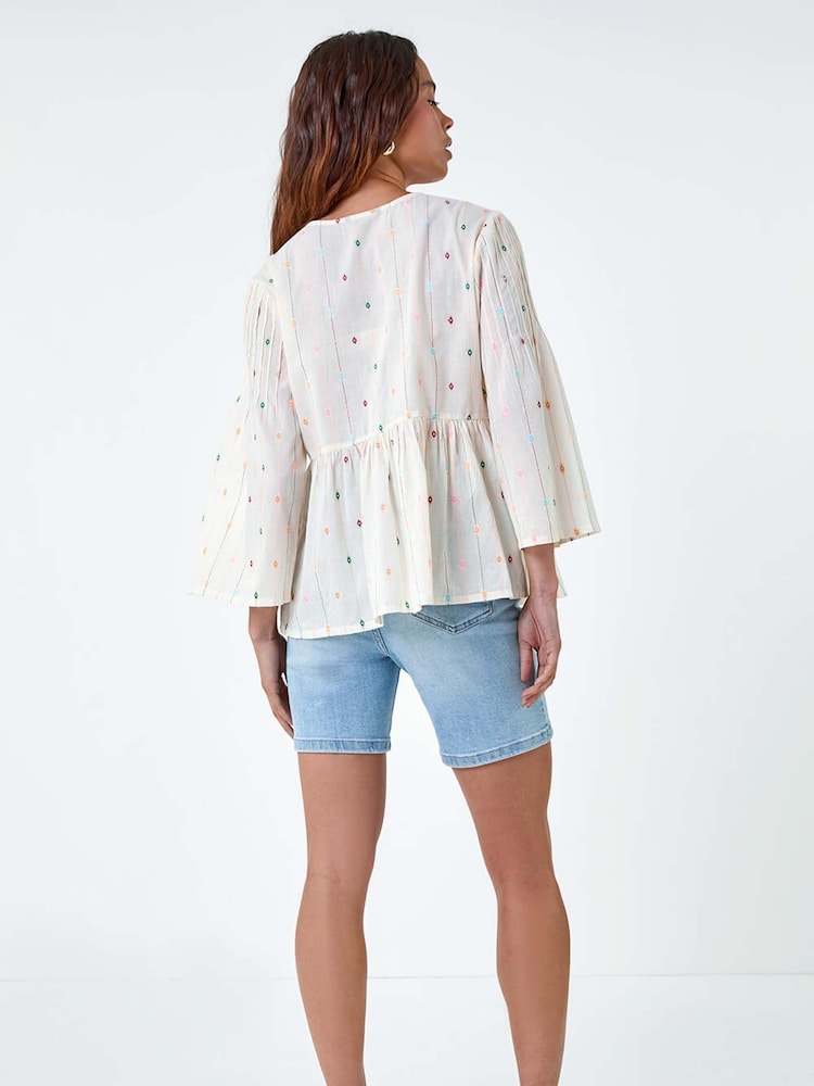 Roman White Embroidered 100% Cotton Smock Top - Image 2 of 5