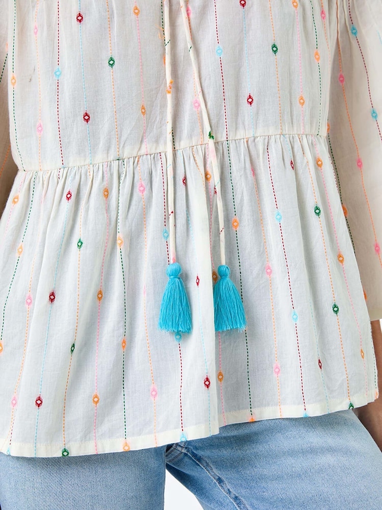 Roman White Embroidered 100% Cotton Smock Top - Image 5 of 5