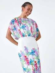 Roman White Floral Chiffon Blouson Overlay Dress - Image 1 of 5