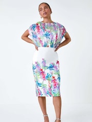 Roman White Floral Chiffon Blouson Overlay Dress - Image 2 of 5