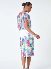 Roman White Floral Chiffon Blouson Overlay Dress - Image 3 of 5