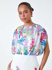 Roman White Floral Chiffon Blouson Overlay Dress - Image 4 of 5