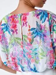 Roman White Floral Chiffon Blouson Overlay Dress - Image 5 of 5